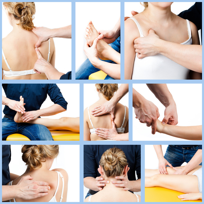 massage collage.  Massage therapist giving a massage.